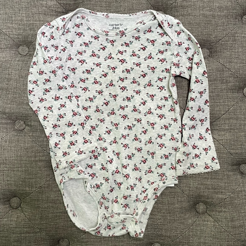 Carter’s Long Sleeve Floral Gray Onesie Bodysuit Top Baby Toddler Girl 24 Months